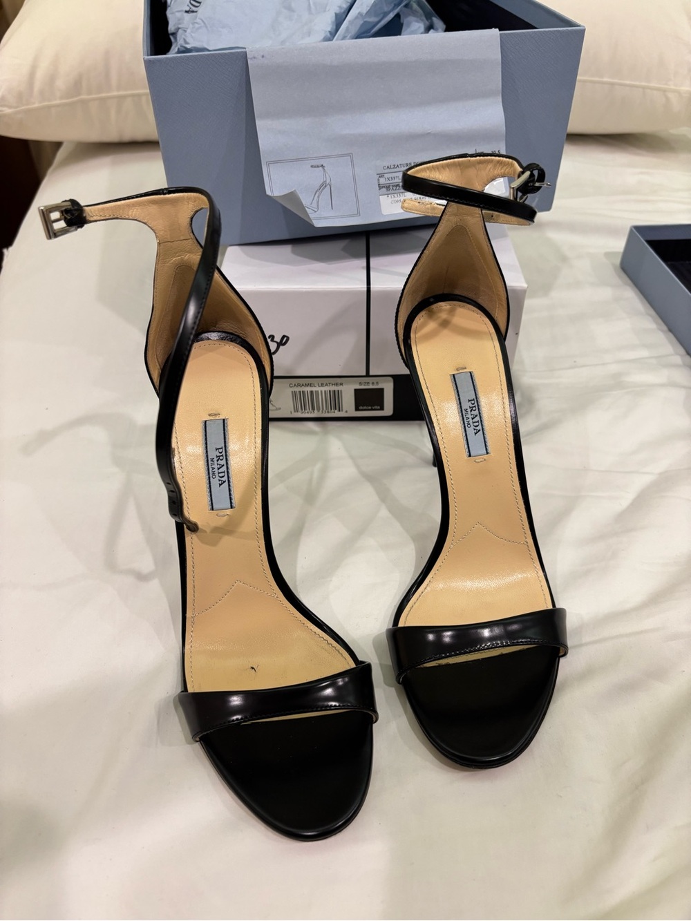 Prada Black Patent Leather Ankle-Strap Heels